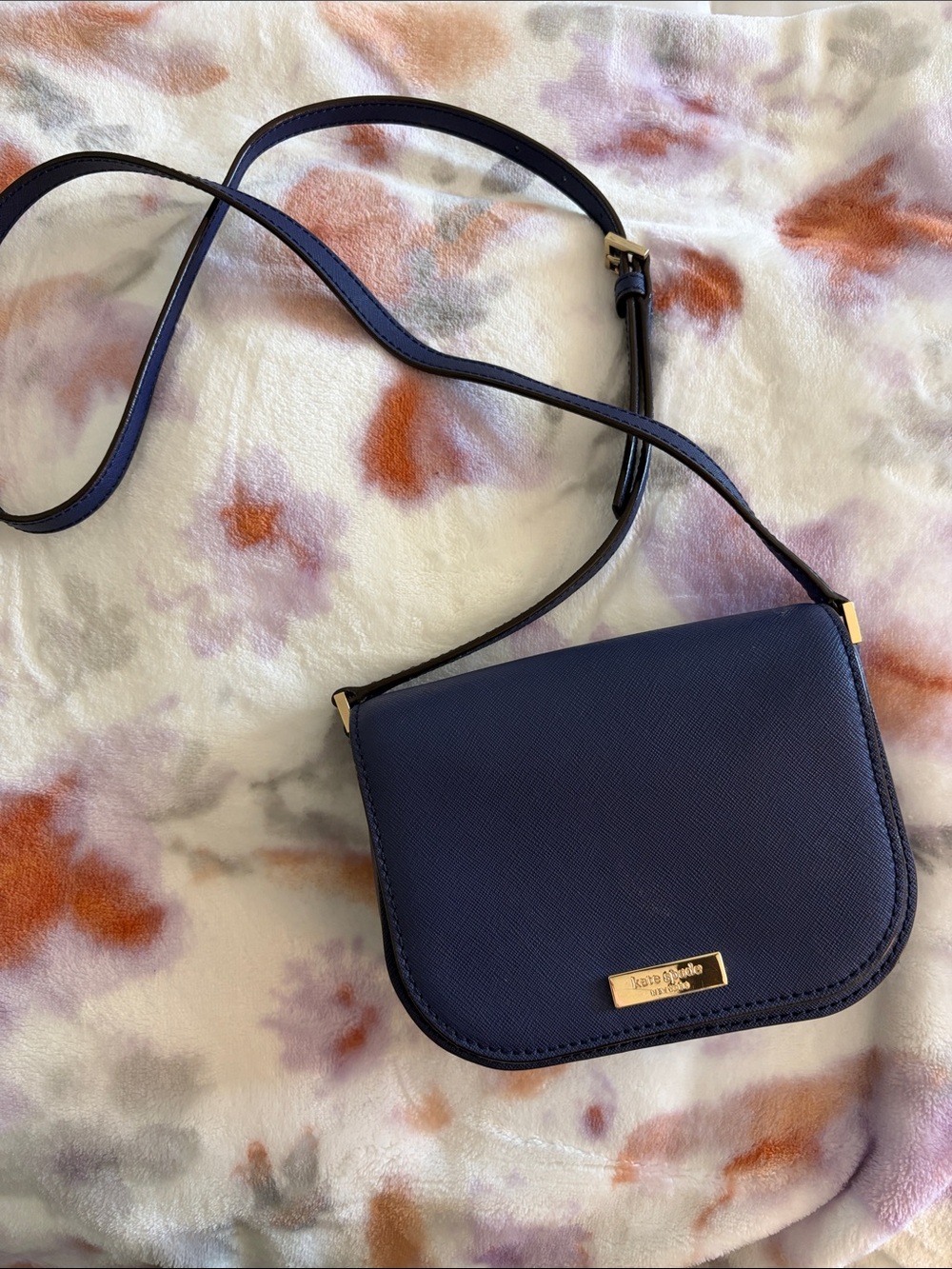 kate spade navy blue Saffiano Crossbody with Gold Hardware
